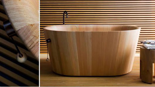 Дизайн ванны из дерева выполненный в японском стиле